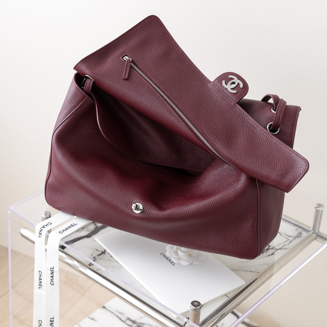 26S Leather Shoulder Strap Cf Burgundy with Silver Buckle Large Size