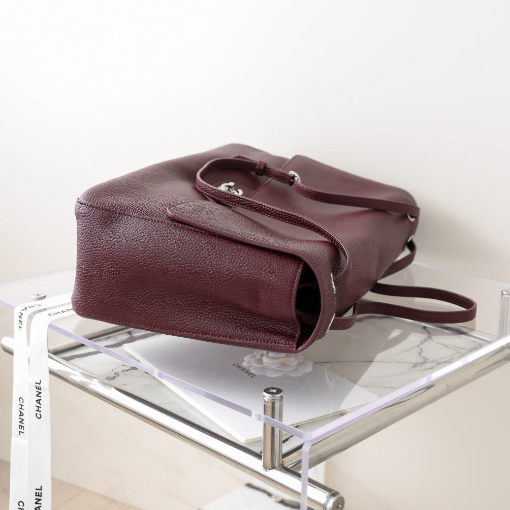 26S Leather Shoulder Strap Cf Burgundy with Silver Buckle Large Size