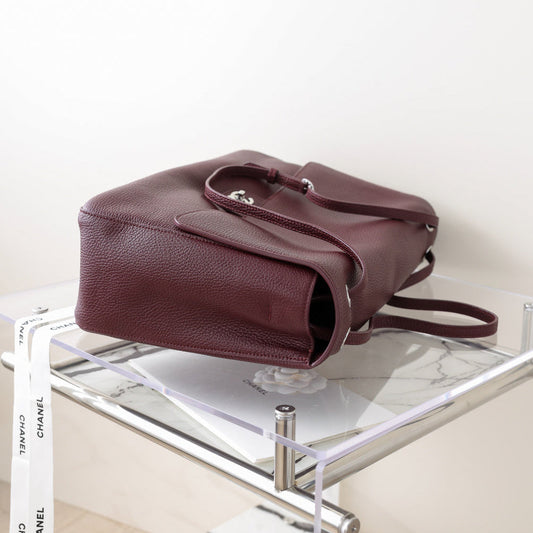 26S Leather Shoulder Strap Cf Burgundy with Silver Buckle Large Size