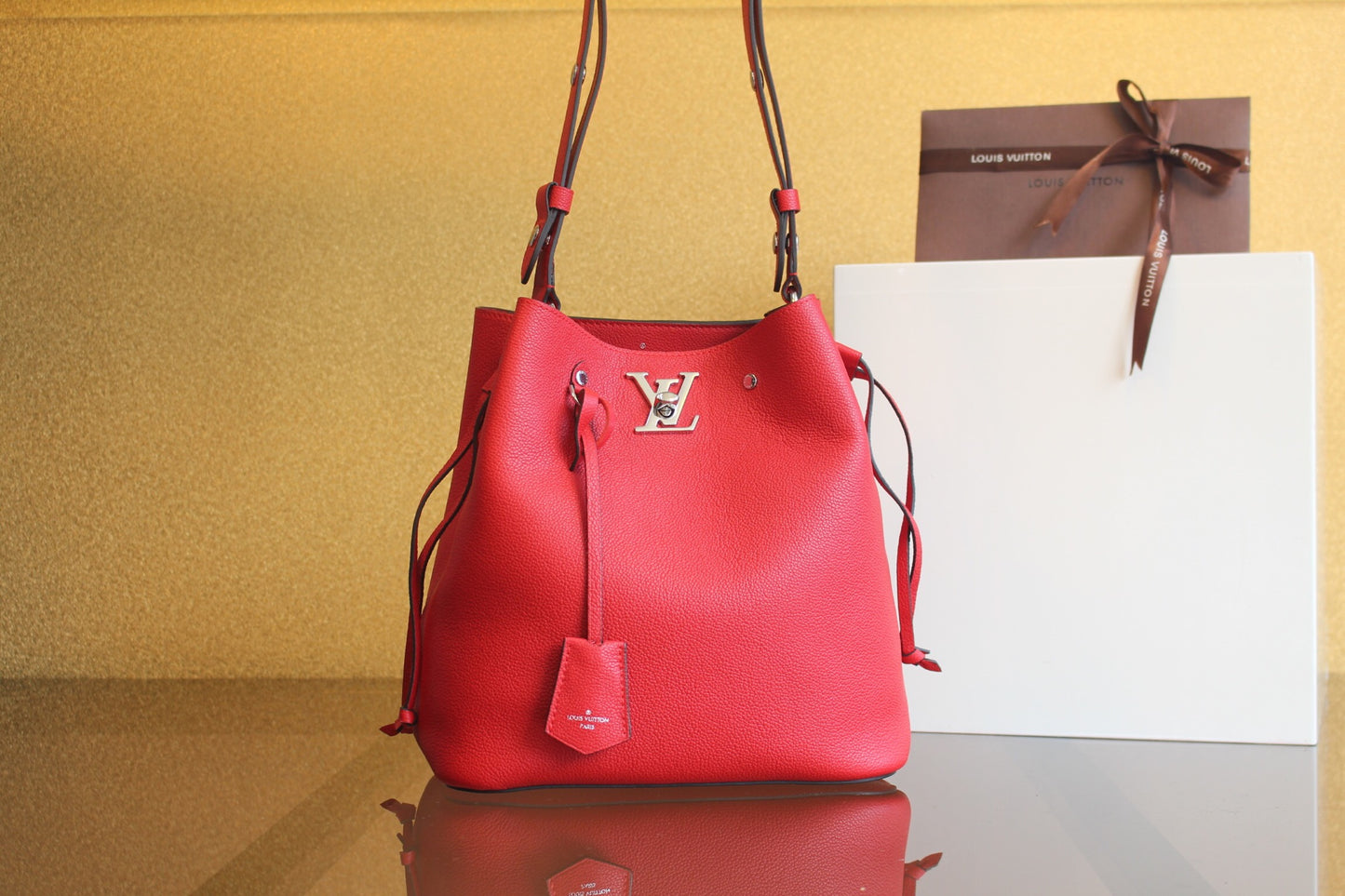 LV Lockme Bucket Bag – Red / Silver Hardware