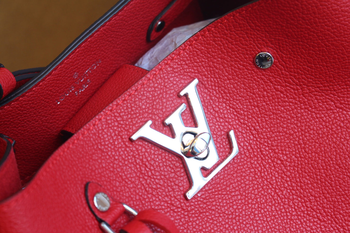 LV Lockme Bucket Bag – Red / Silver Hardware